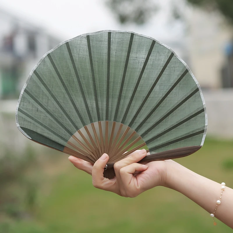 26x22cm Cute Shell Fan Cotton Linen Cloth Chinese Hanfu Mini Folding Fan Women's Wedding Hand Fan Crafts Home Decoration