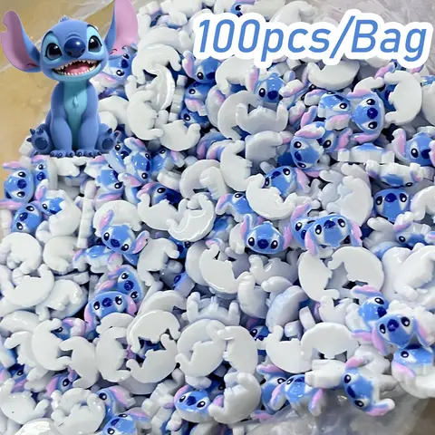 100pcs 3D Resin Cartoon Stitch&Angel Nail Art Charms Kawaii Blue Stitch Nail Art Charms Making For Hairpin Nail Accessories