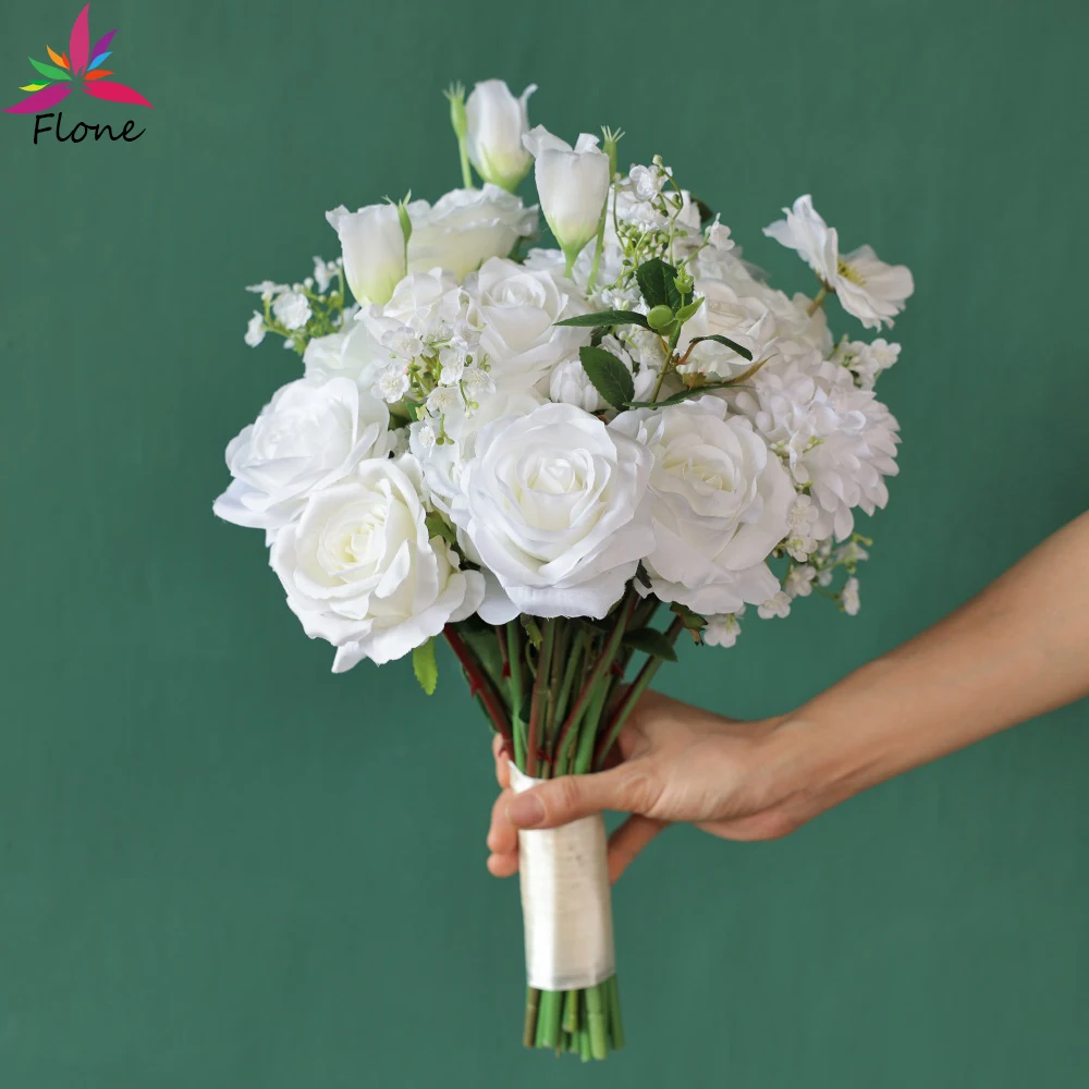 Ramo de novia de tela realista para boda, fiesta de cumpleaños y aniversario, fácil de llevar y reutilizable, ideal para la novia Take It FL2810