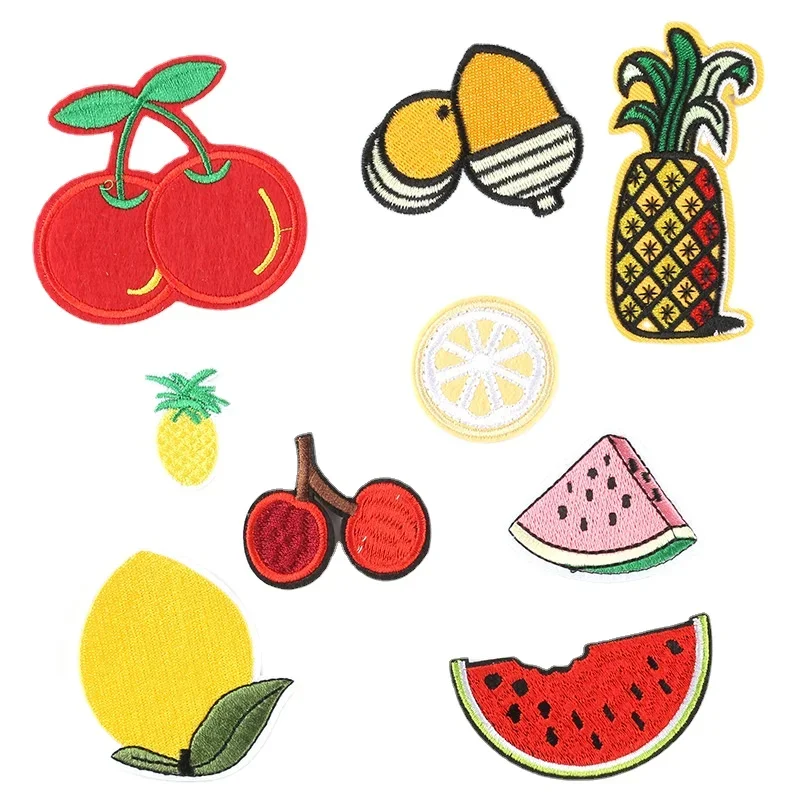 

50pcs/Lot Luxury Embroidery Patch Fruit Vegetable Pineapple Chestnut Cherry Peach Watermelon Lemon Clothing Decoration Craft Diy