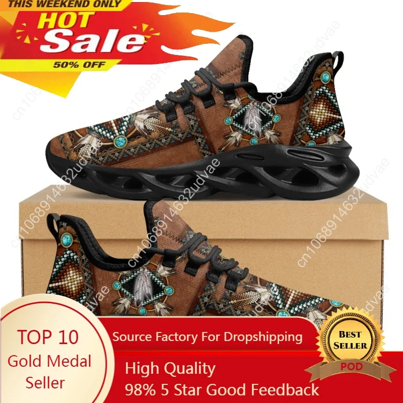 

African Tribal Pattern Ladies Mesh Swing Sneakers Comfort Lace up Platform Shoes Lightweight Sport Shoes for Women