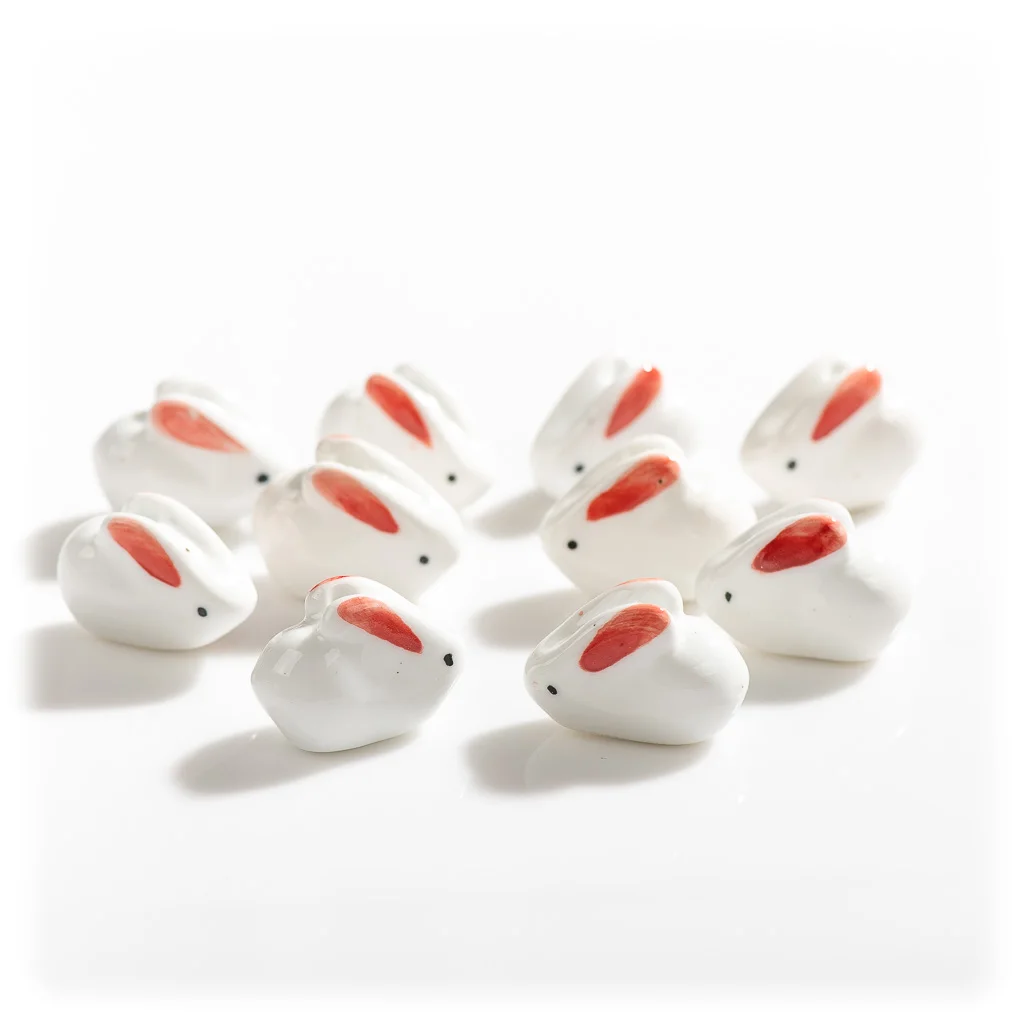 26#5pcs Hand-painted Rabbit Pottery Beads Cartoon Animals Abstract Painting Special Ceramic Pendant Jewelry  Necklace #XN1031