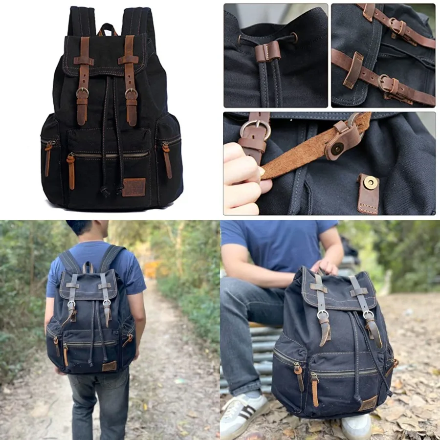 

High Capacity Canvas Vintage Backpack - for Hiking Travel 12-15" Laptop Backapcks for Men Casual Daypacks School bag Rucksack M