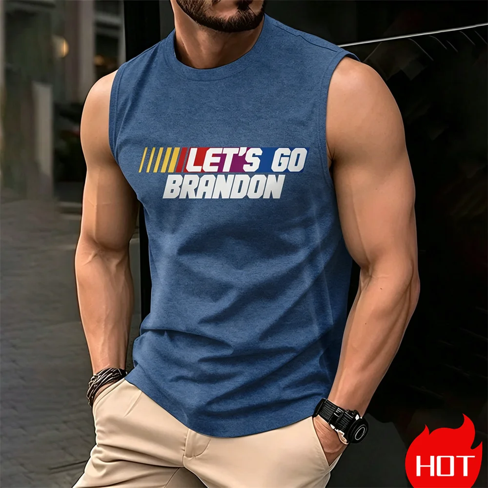 Large Size sleeveless T-shirt for Men Summer New Men's Letter Print tank tops Casual Streetwear Fitness vest Men's y2k clothing