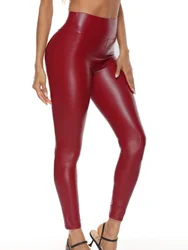 High Waist Trousers Sexy Leggins PU Leather Leggings Push Up Jeggings Womens Plus Size Pants Stretch Tights Soft