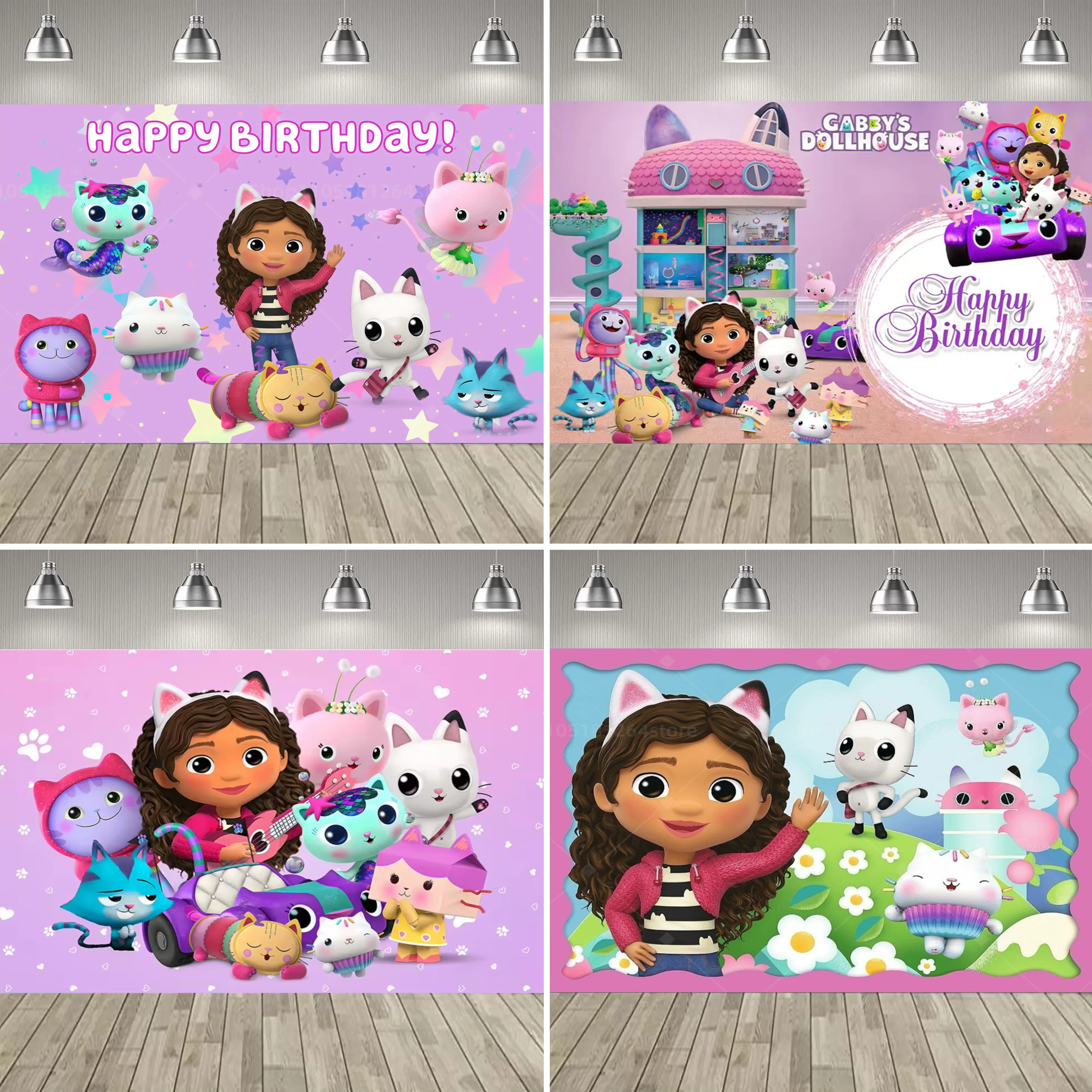 Dessin animé Gabby maison de poupée fille fête d'anniversaire décoration toile de fond bébé baptême fête fournitures rose jouets Photo bannière décor Supplie
