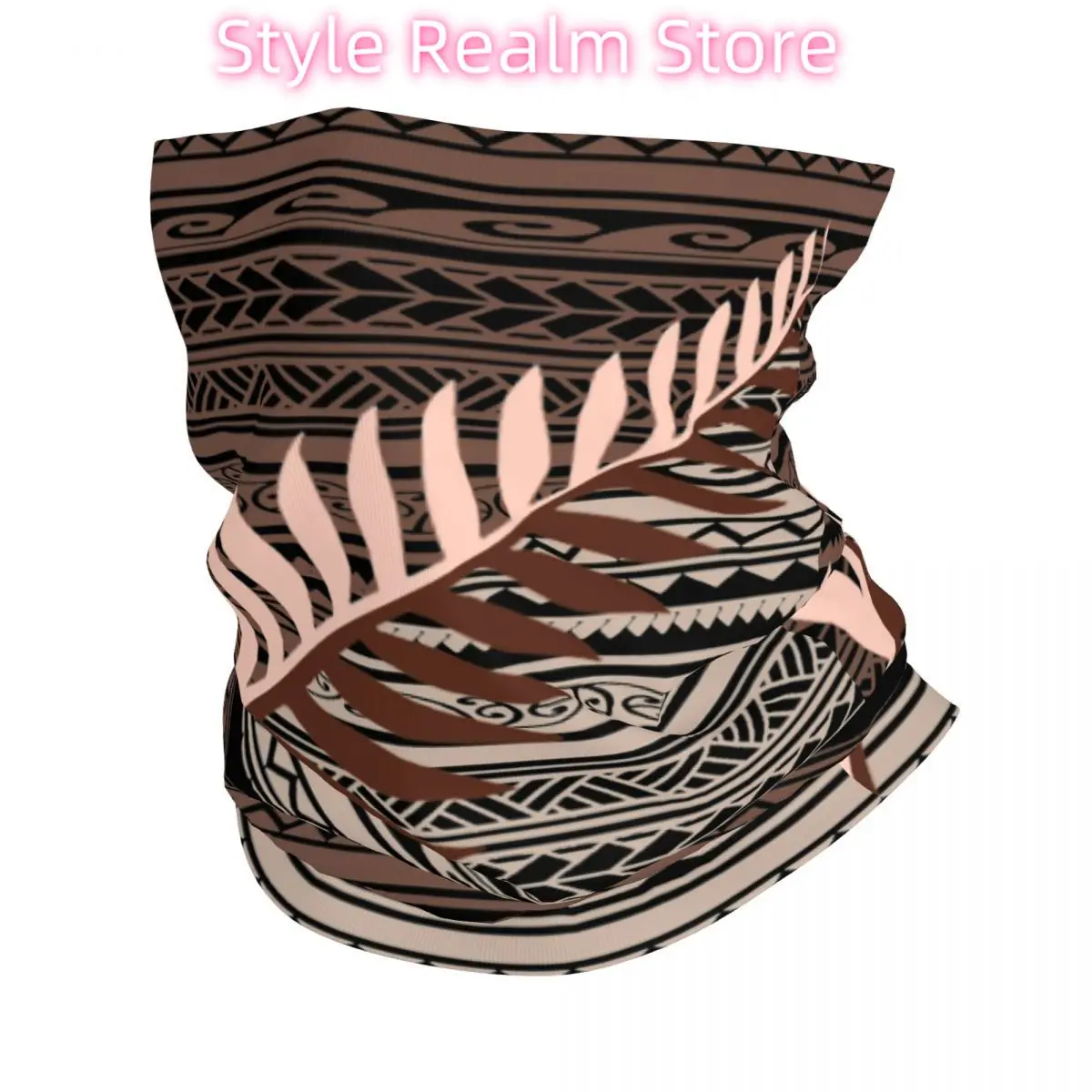 

Custom Silver Fern Tribal Brown Neck Gaiter Men Women Windproof Winter New Zealand Maori Bandana Scarf for Cycling