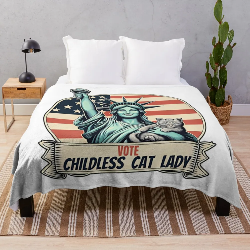 

Vote childless cat lady kamala harris usa presidential election Throw Blanket Loose Bed linens Summer Beddings Baby Blankets