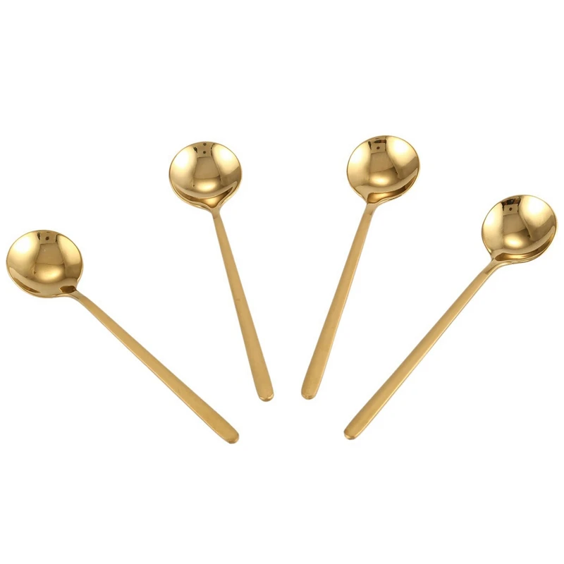 LJL-20Pcs Round Shape Coffee Spoon Stainless Steel Mini Teaspoons Sugar Dessert Spoon Ice Cream Soup Spoon(Gold)