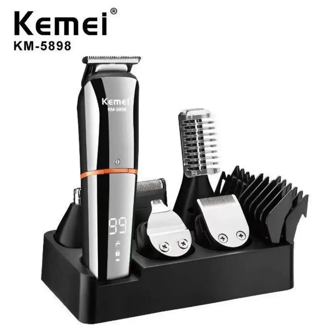 Kemei-مجموعة تجميل متعددة الوظائف قابلة لإعادة الشحن مع شاشة LCD للرجال ، مقص شعر كهربائي ، تصفيف الوجه ، لاسلكي ، 11 في 1 ،
