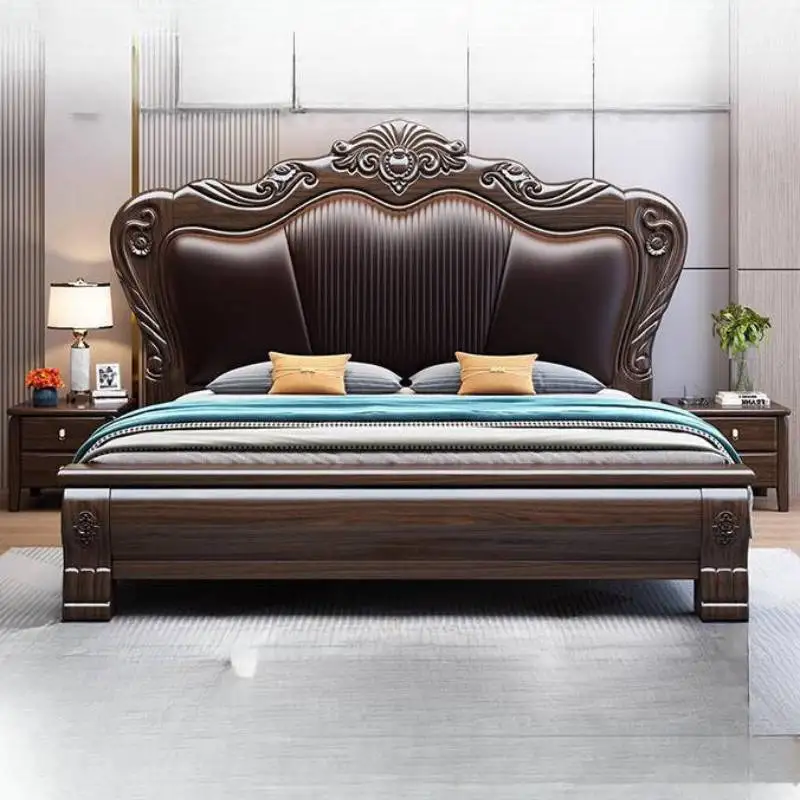 European Elegant Double Bed Decoration Couples Wooden Floating Double Bed Frame Storage Modern Cama Casal Furniture For Home
