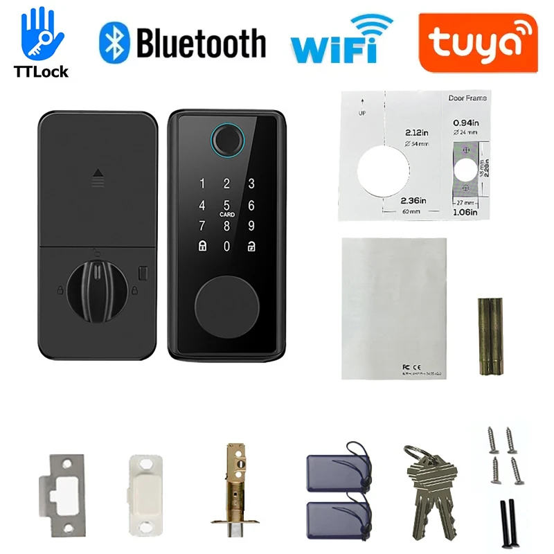 Tuya TTLock APP Unlocking Bluetooth Wifi Smart Remote Control Fingerprint/ Key /Password/ IC Card Deadbolt Automatic Latch Locks