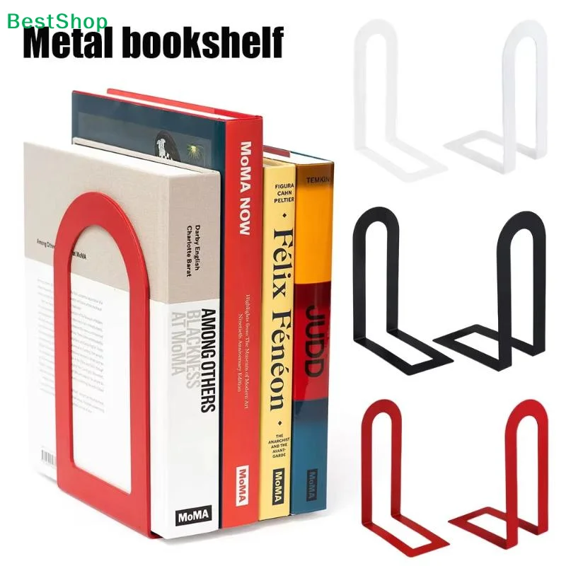 ☪2Pcs L-shaped Desk Bookends Durable Iron Book Stand Durable Book Holder Simple Display Book Support Rack Non Slip Shelf Holder