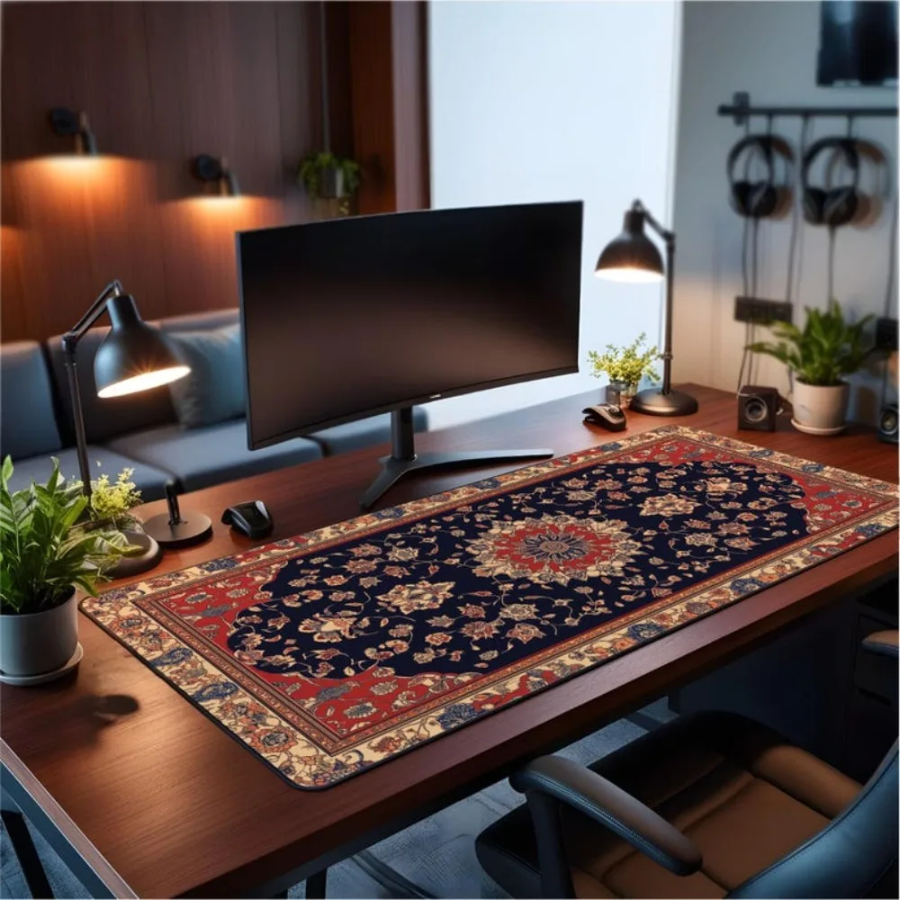 Tapis de bureau en tapis persan – Tapis de souris à motif floral complexe, décoration, setup gamer, tapis de souris xxl, accessoires de bureau