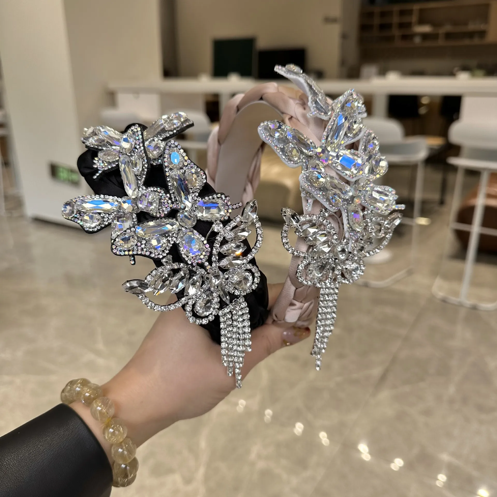 

French Niche Design Fashion vintage Luxury Rhinestone Butterfly Tassel Fairy Headband Hair Accessory