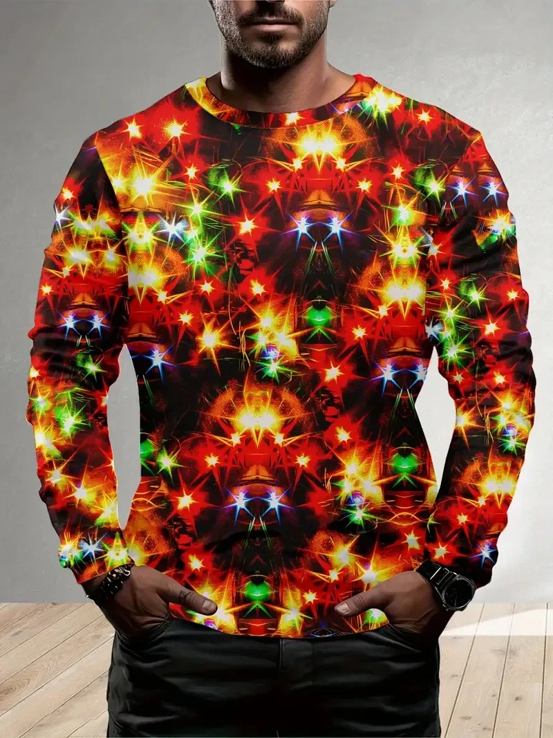 تي شيرت مطبوع بزخرفة عيد الميلاد الممتعة، زي سانتا كلوز، ملابس أنيمي مطبوعة ثلاثية الأبعاد للرجال بأكمام طويلة تي شيرت جرافيك