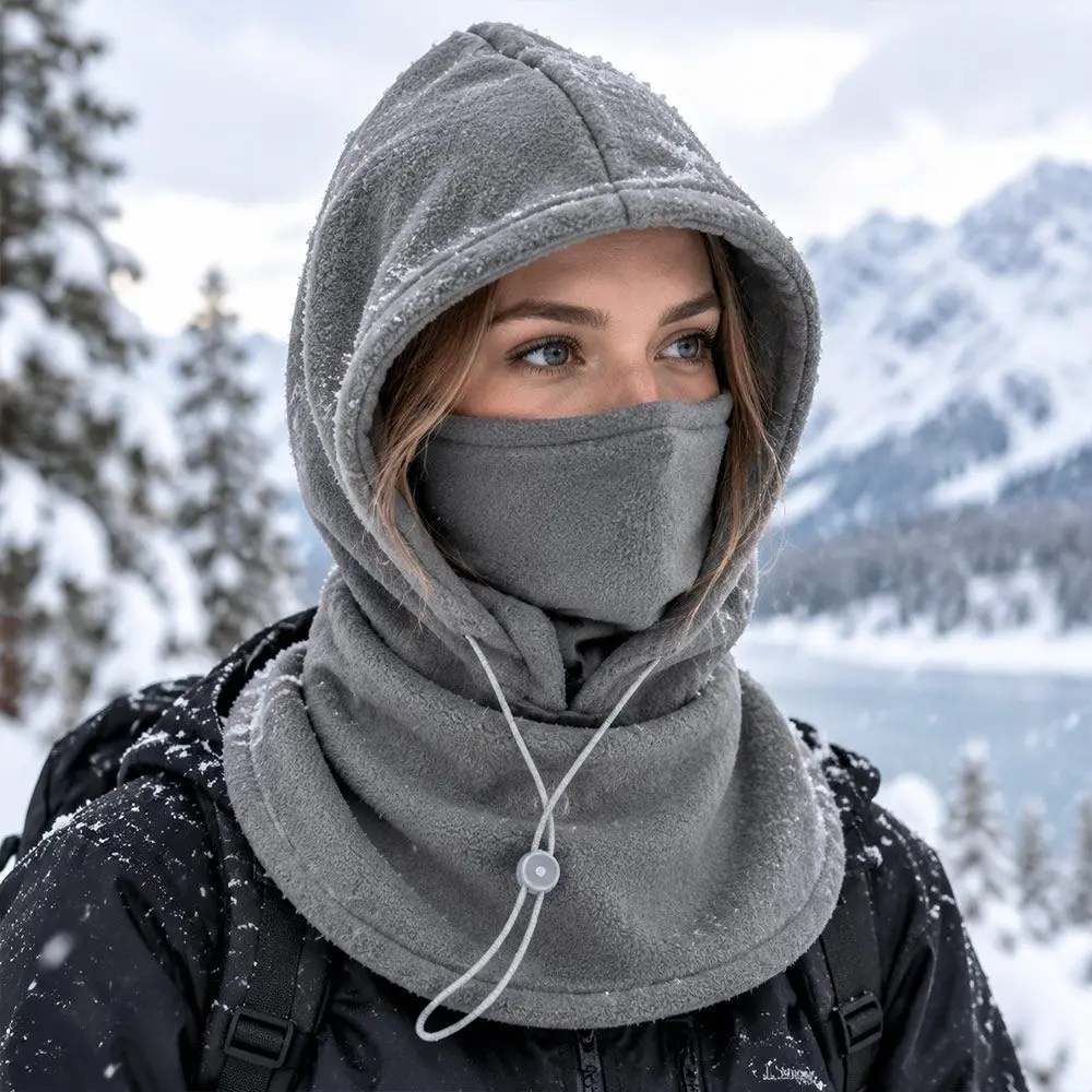 Unisex Polar Fleece Winter Balaclava Hat Windproof Thickened Ear Protection Cap Cold-proof Integrated Hat Scarf Outdoor Cycling