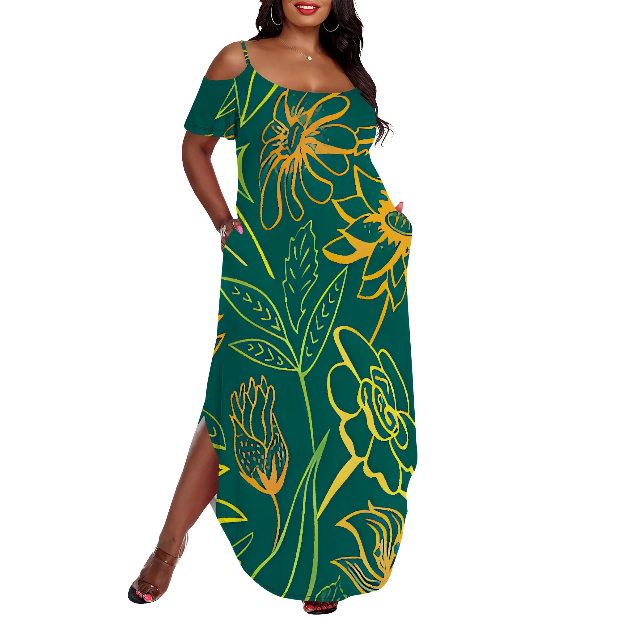 Plus Size Off-Shoulder Floral Print Maxi Dress, Summer Vibes, Casual Elegant Dress for Women