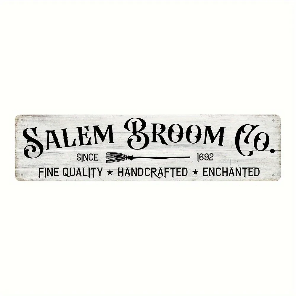 1pc 2D Flat Salem Broom Co Aluminum Wall Art Sign 15.75x3.94Inch 40x10cm, HD UV Printing Indoor Outdoor Holiday Celebration Plaq