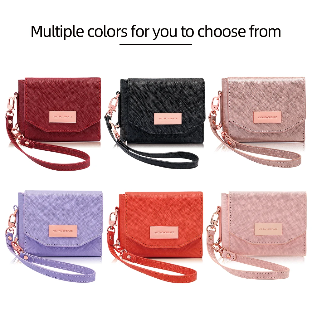 VIETAO ダークレッドPUレザー財布型スマホケース リストストラップ付き Galaxy Z Flip 7/6/5/4/3対応 レディース向けおしゃれなスマホカバー