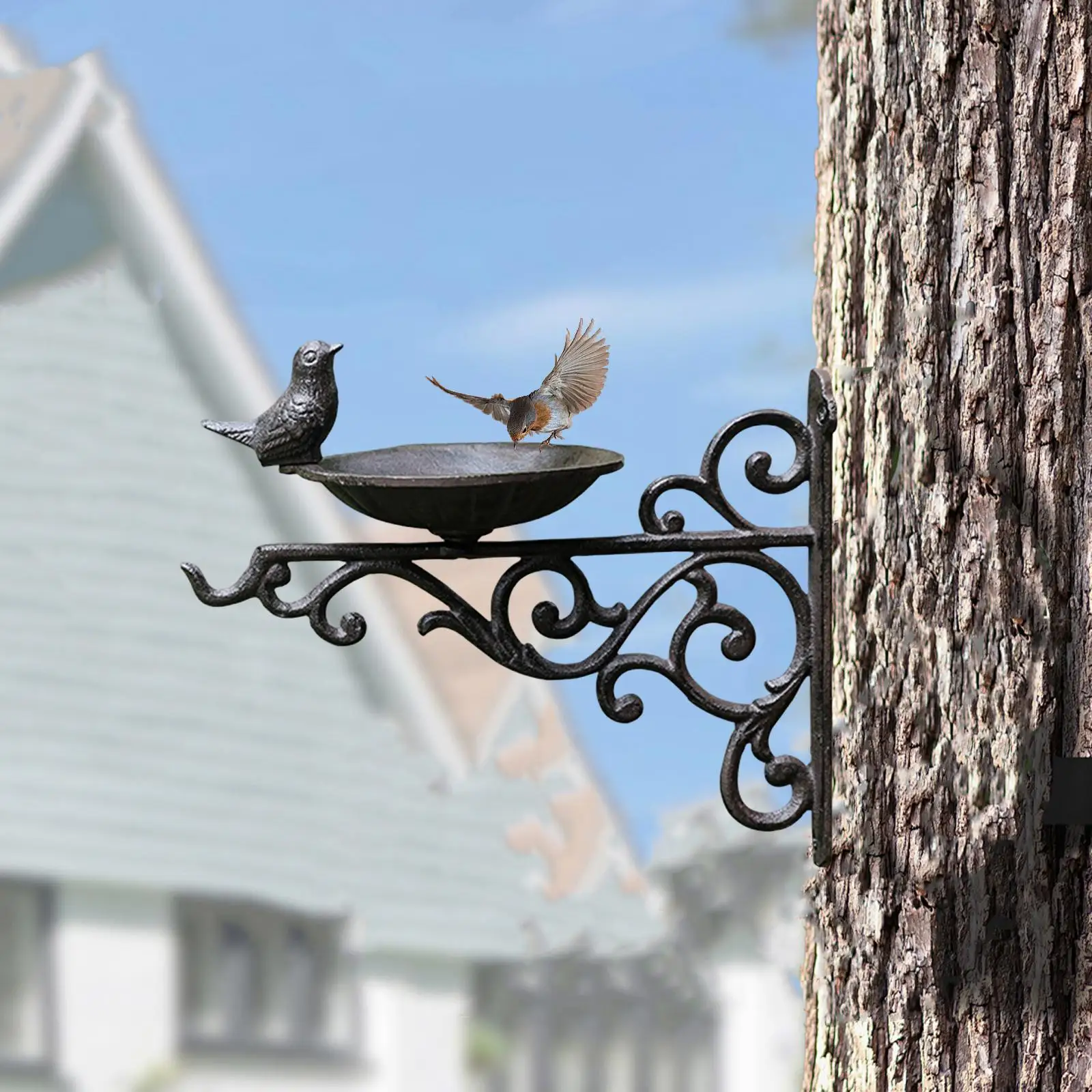 

Wall Mounted Bird Bath Feeder Easy Installation Iron Versatile Ornament Feeding Tray Water Tray Birdbath for Yard Patio Backyard