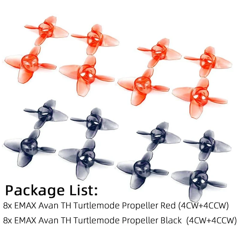 16 Uds para hélice de modo turtlemode Avan Tinyhawk TH 40mm 4 aspas agujero de 1,5mm, para Dron de carreras con visión en primera persona interior de Motor 0802