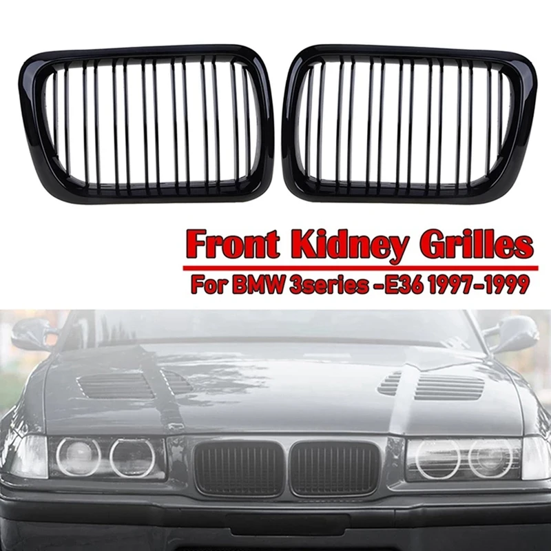 

Gloss Black Front Kidney Grilles Grill For -BMW E36 3 Series E36 328I 1996-1999 Double Slat Sport Style