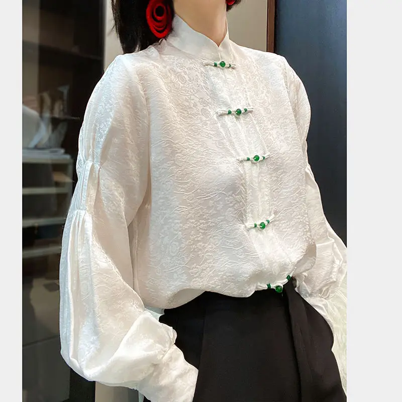 Silk Women\'s Blouses Summer 2023 White Long Sleeve Fashion Shirts Loose Fit Korean Top O-Neck New Casual Clothing