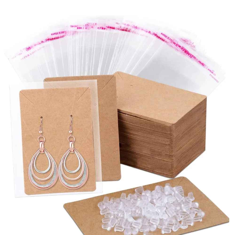 

100pcs Earring Cards, Earring Display Cards with Self-Sealing Bags for Stud Earrings Dangle Earring Holder Card for Selling
