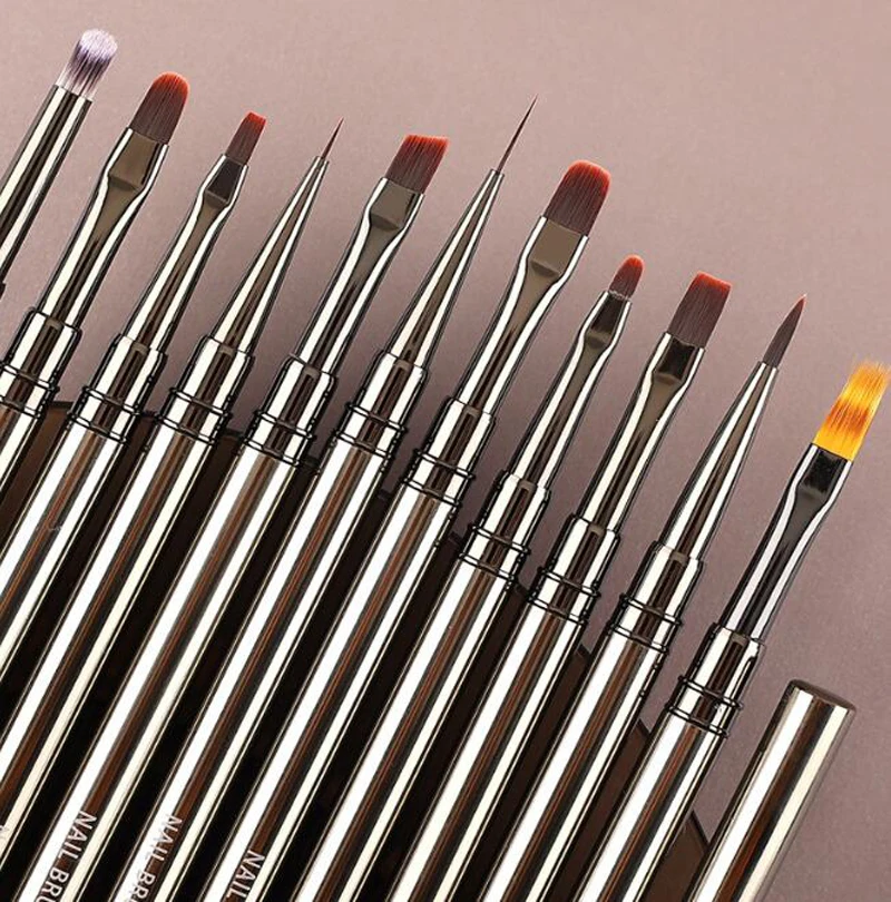 แปรงเล็บมืออาชีพ ปากกา โลหะ เสาโลหะ ปากกาเล็บ แปรงทาเล็บ แปรงทาเล็บ ดอกไม้ แปรงทาเล็บ แบน ปากกาแต่งเล็บ เครื่องมือ