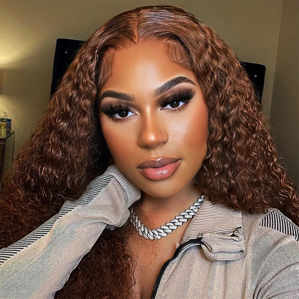 Chocolate Brown Deep Wave Lace Front Human Hair Wigs Transparent 13x4/13x6 Deep Curly Pre Plucked Human Hair Lace Frontal Wigs