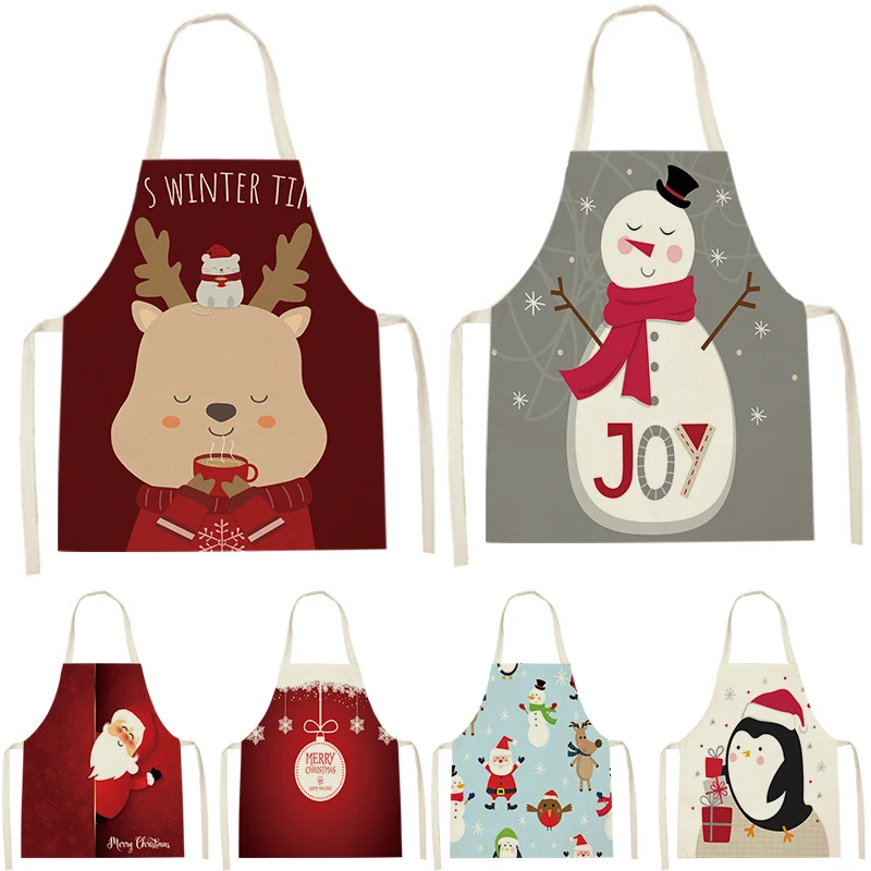 Christmas Style Reindeer Print Sleeveless Apron Cover  Pattern Simple Baking Kitchen Accessories Cleaning