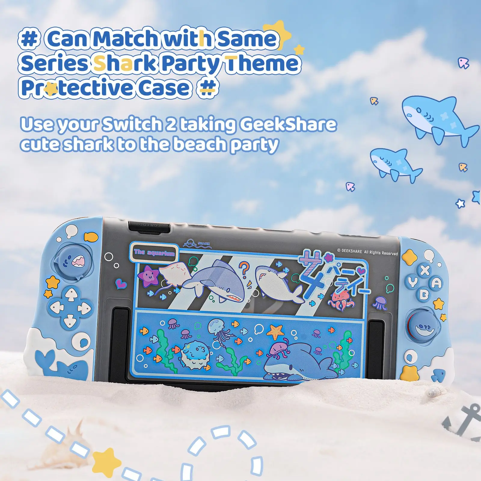 Etui ochronne GeekShare Shark Series kompatybilne z Switch 2 (2025), torba do przechowywania, nakładki na gałki analogowe, etui na karty do gier — zdjęcie produktu 2