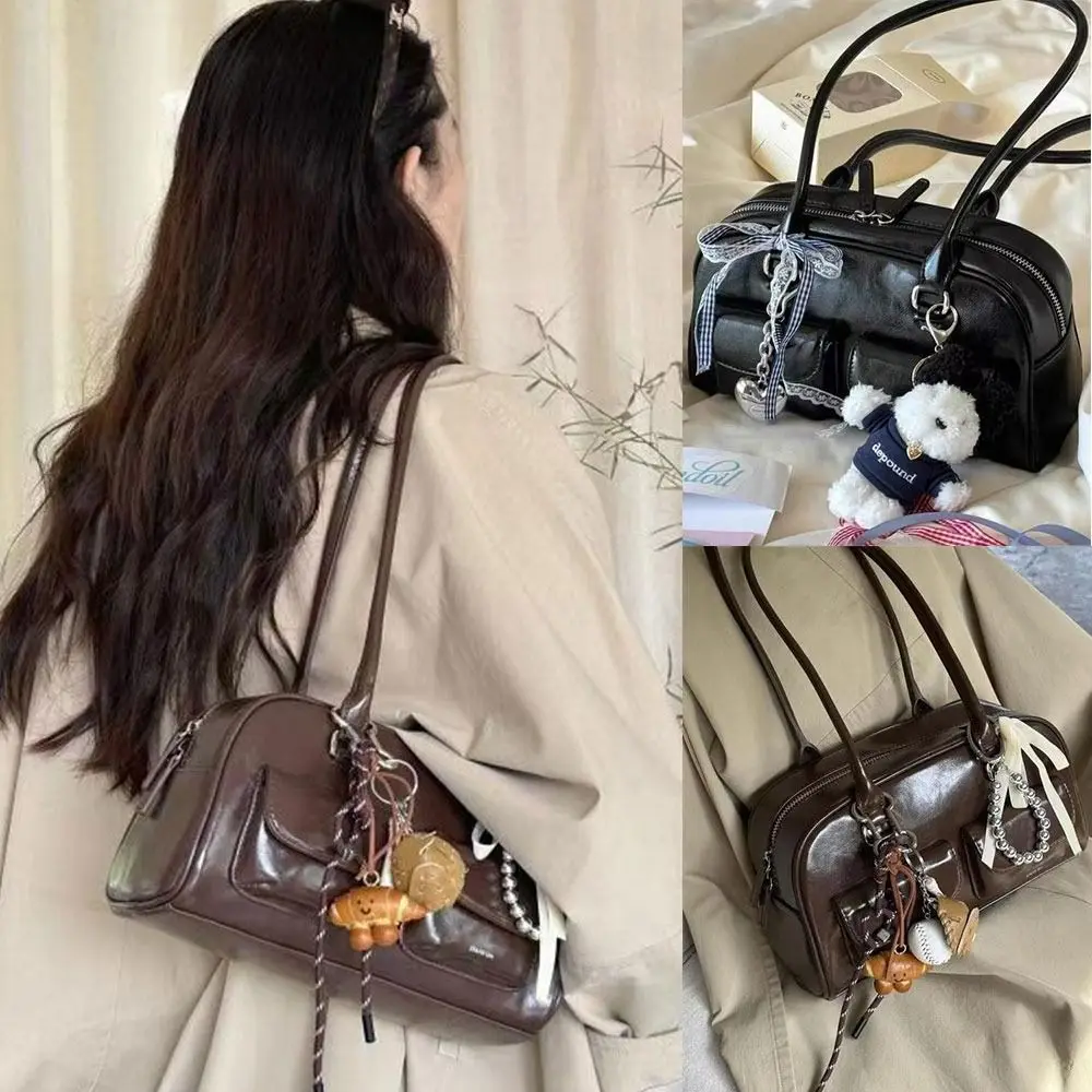 New Double Handle Shoulder Bag Pu Leather Retro Style Crossbody Bag Large Volume Sling Bag Daily Use
