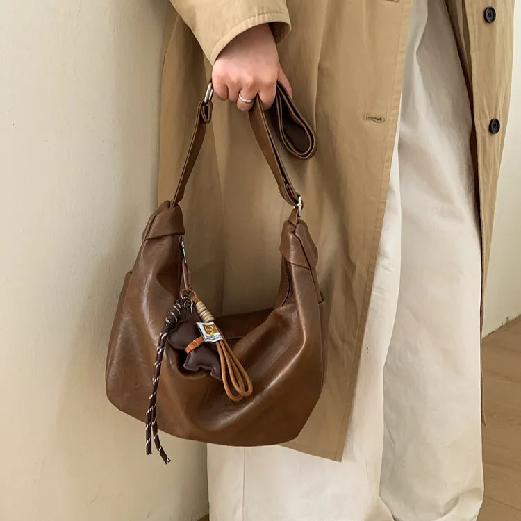 

2025 New Fashion Underarm Crossbody Bag for Women, Genuine Leather Large Capacity Multi-way Shoulder Purse, Vintage Chic Tote