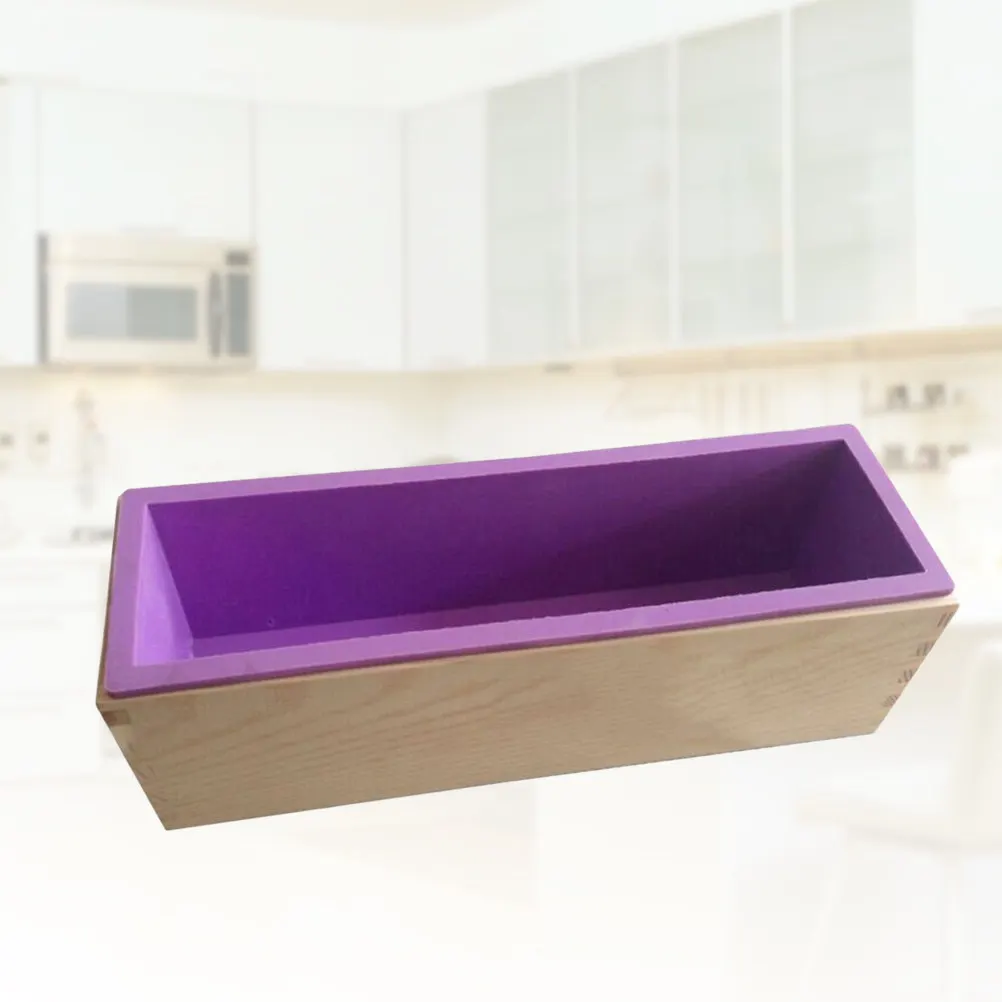 

Eco Friendly Non Stick Silicone Soap Mold with Wooden Box Rectangular Loaf Shape for DIY Homemade Soap Cake Bread Jelly