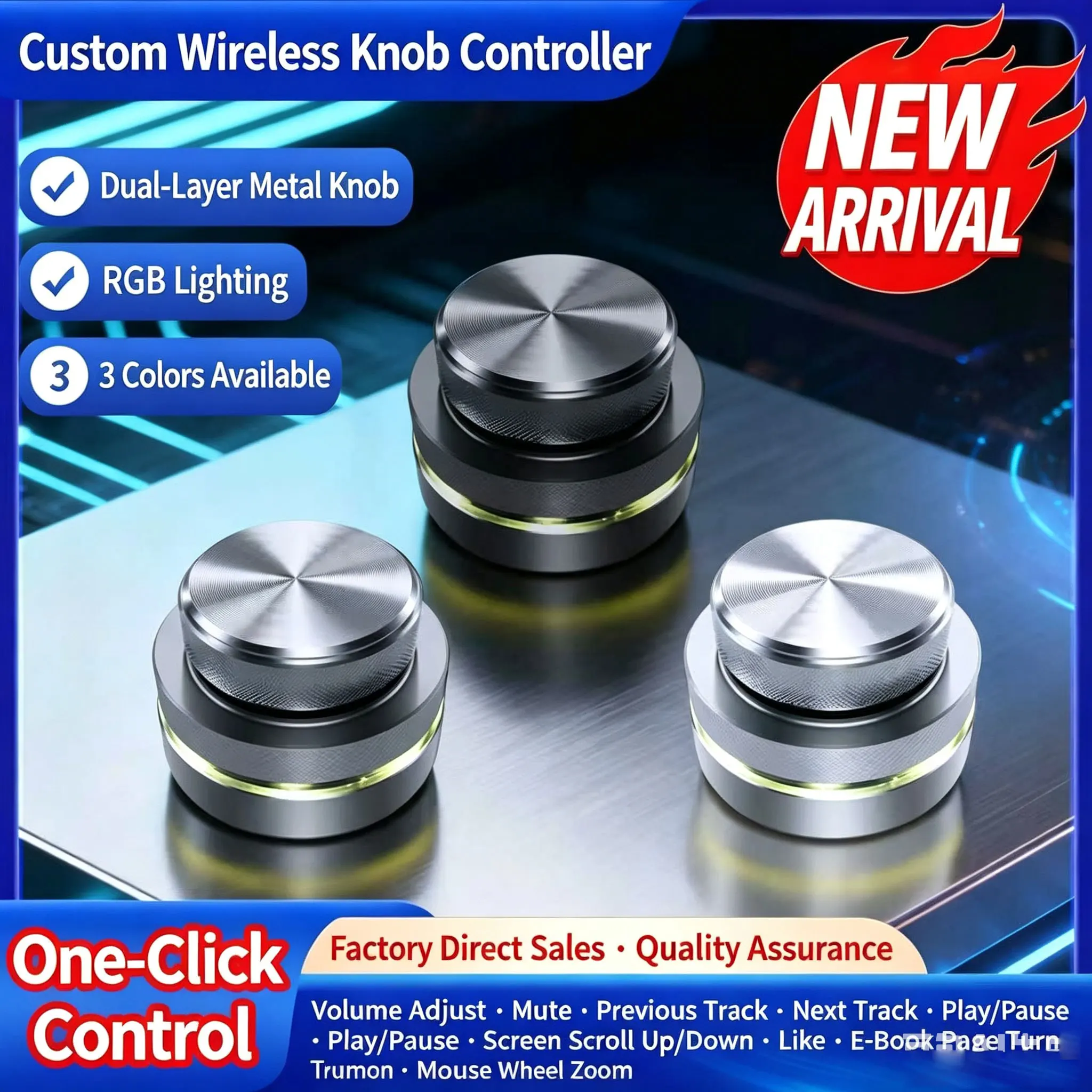 Universal Volume Control Knob Bluetooth USB C Wired Multimedia Controller Knob with RGB Light for Phone Tablet PC Dropshipping
