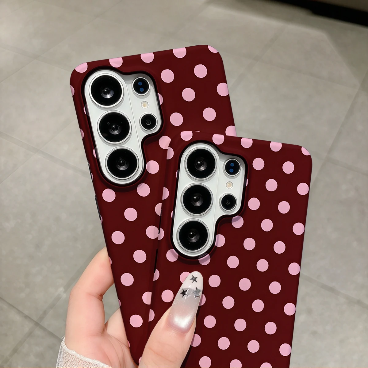 Burgundy Pink Round Dots Phone Case For Samsung Galaxy S26 S25 Ultra S24 S23 Plus Hard Shock‑Absorption 2-in-1Protective Cover