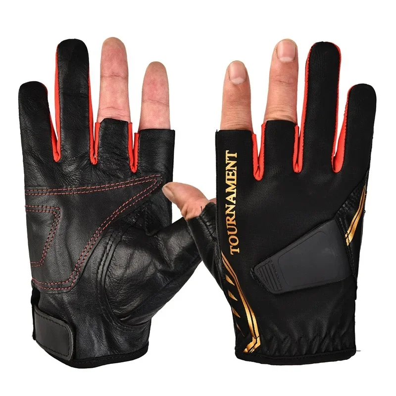 ブランドプロフェッショナル釣り手袋男性用本革ハーフフィンガー 3 本指カット手袋釣り防水手袋