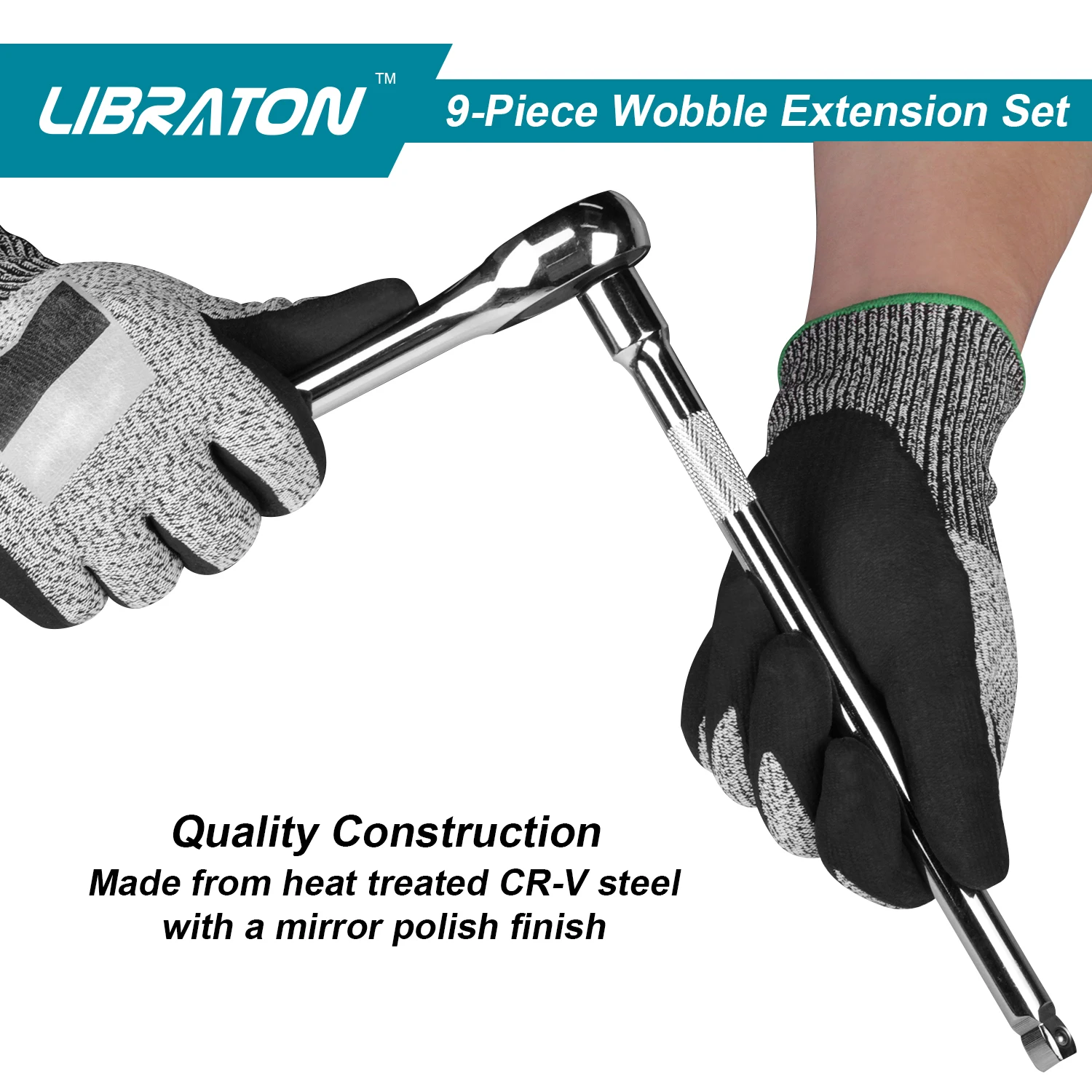 Libraton 9Pcs Wobble Extension Set 1/4\'\' 3/8\'\' 1/2\'\', Wobble Socket Extension Set, Drive Socket Extension Bars