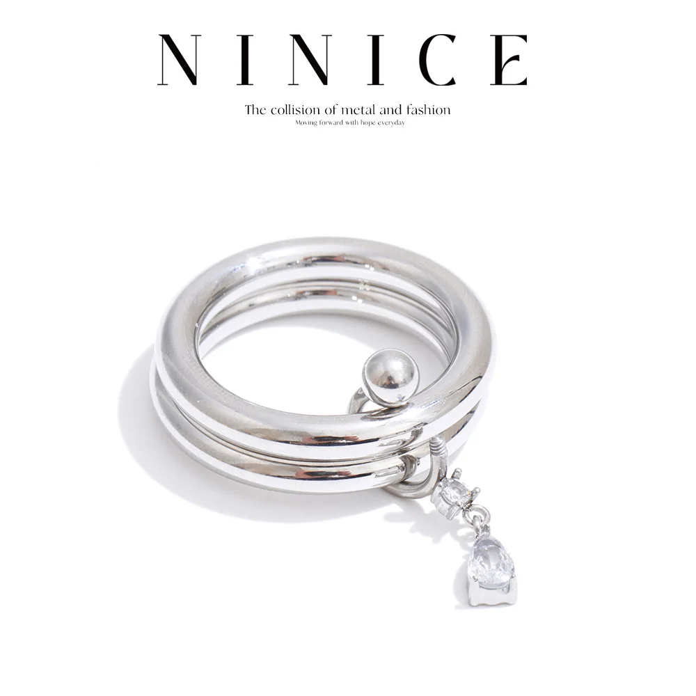 NiNice Edelstahl-Doppelfinger-Rundring, stilvoll, einzigartiges Design, Zirkonia, beliebter Charm-Schmuck, neu. Empfehlen