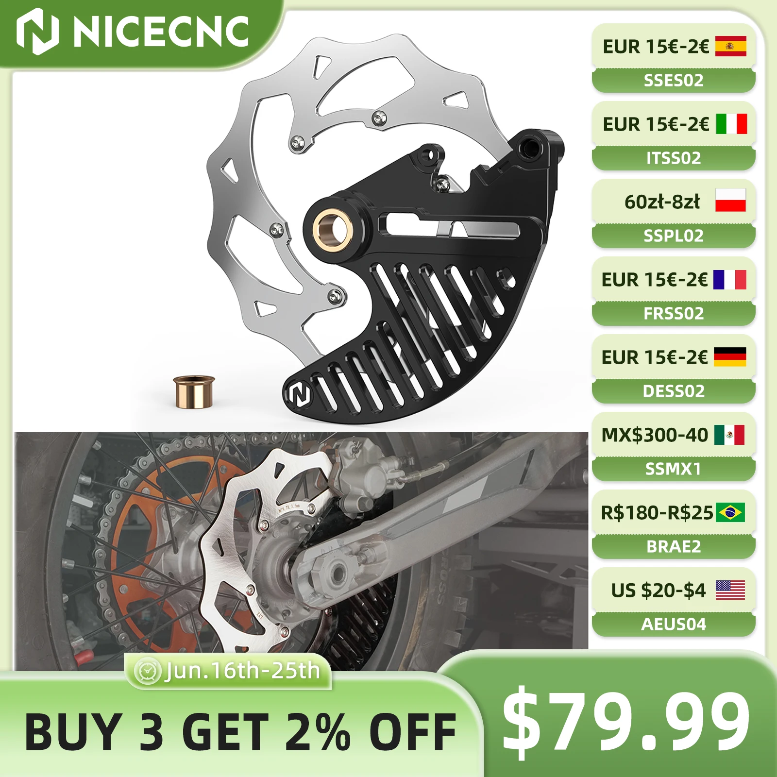 

For KTM TPi EXC 300 EXC-F 350 SX 125 SXF 450 2004-2024 Oversized Rear Brake Rotor 240mm For Husqvarna TE 300 250 GasGas EC 300