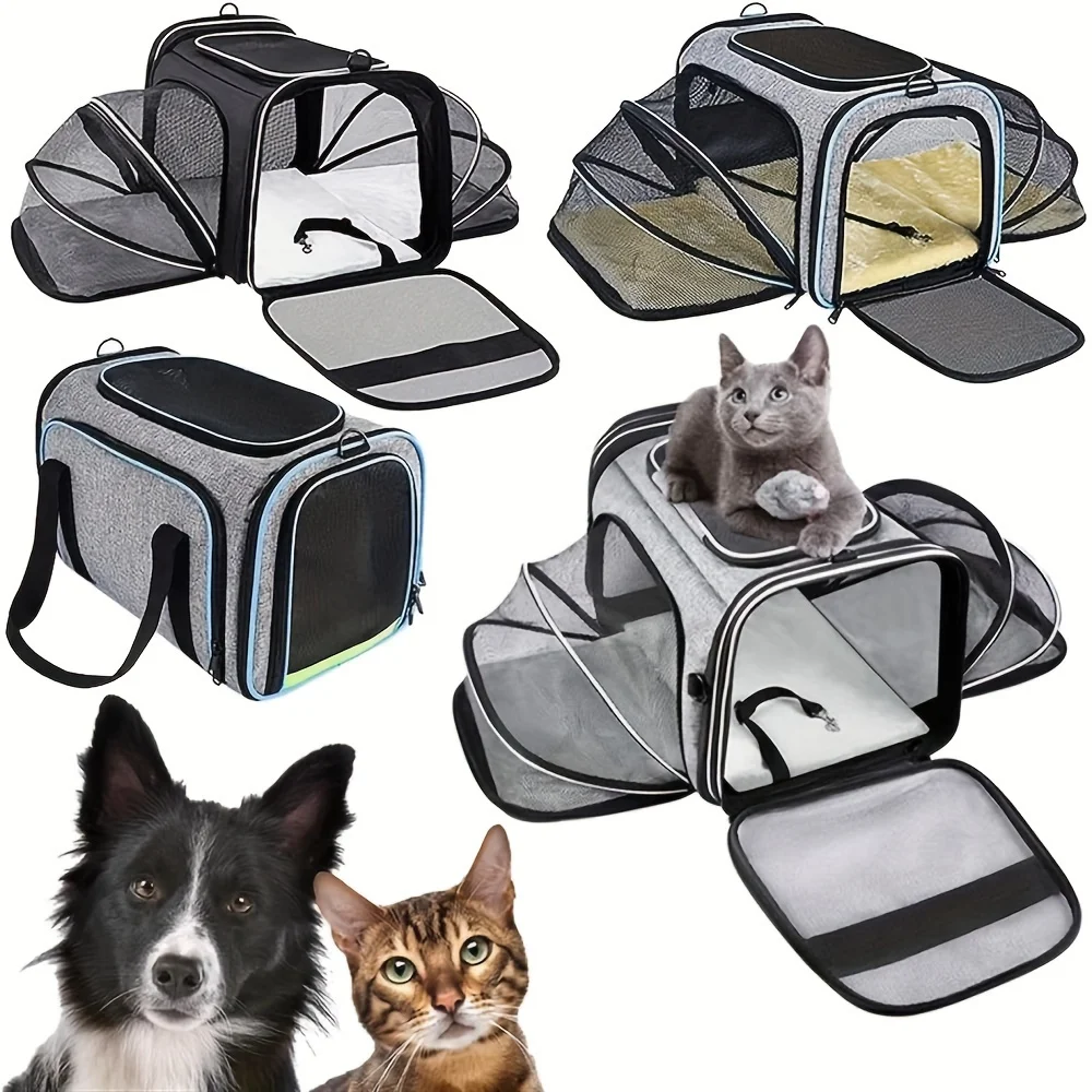 Airline Approved Pet Carrier Bag: Large Soft-Sided Pet Travel Carrier 4 Sides Expandable Cat Collapsible Carrier Car Seat Dog