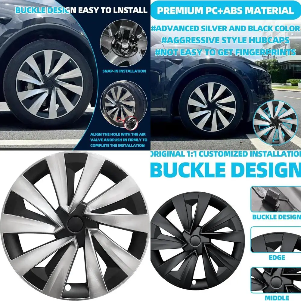 

FIts 19-дюймовый Tesla New Model Y Juniper Аксессуары 2025 Колесные чехлы, 4 чехла в упаковке, изготовлен из прочного материала ПК ABS, R19 Acc