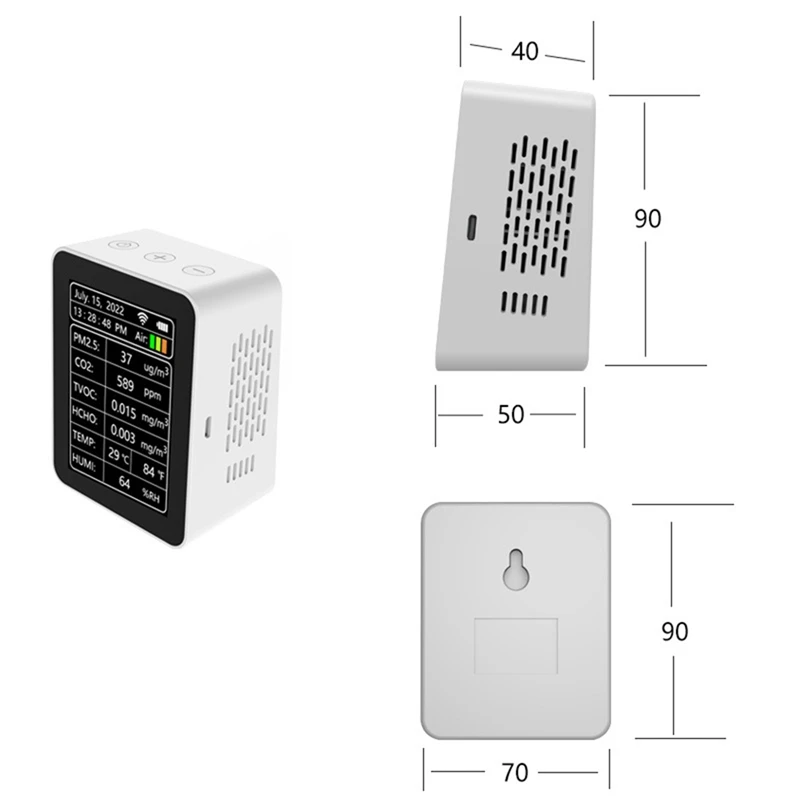 Tuya Wifi 7 In 1 Intelligent Air Quality Detector PM2.5 CO2 TVOC HCHO Temperature Humidity AQI Detector