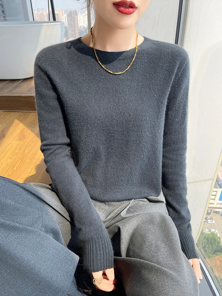 

MEETCC O-Neck 100% Cashmere Pullover Women Classic Base Layer Sweater Autumn Casual Cashmere Knitwear Simple Soft Jumper Tops