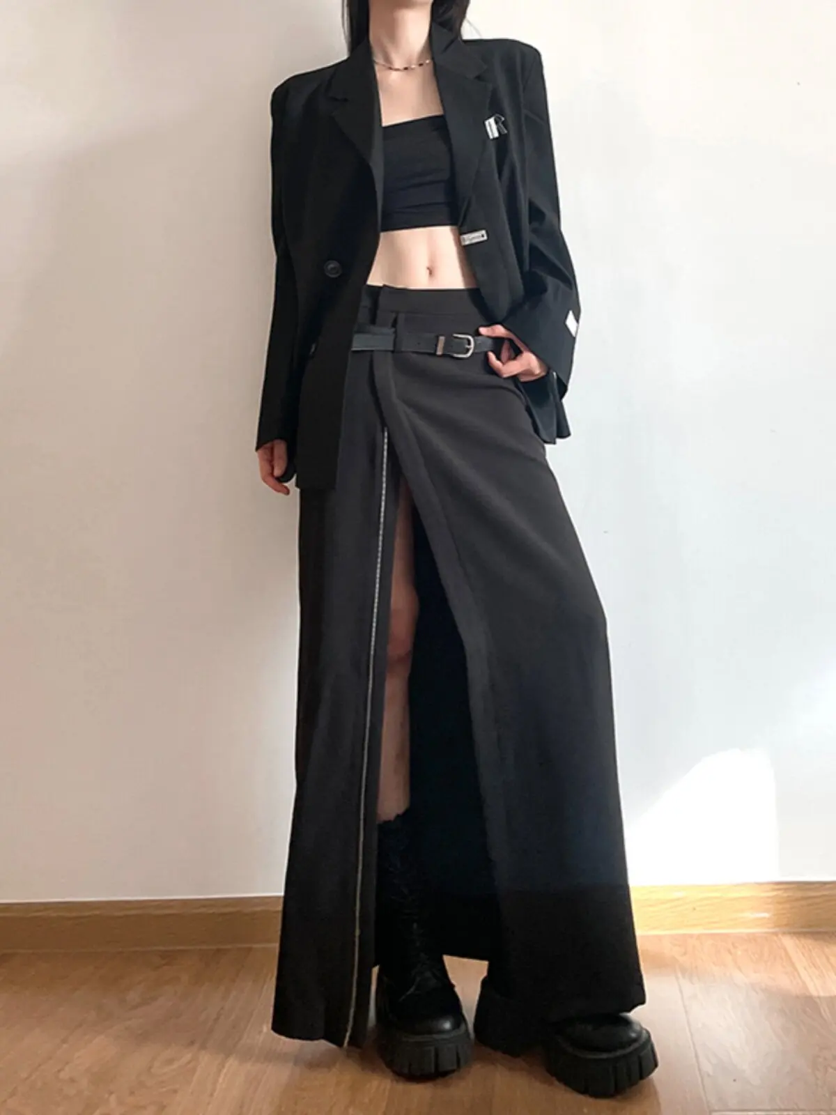 Women Clothing Black Gothic Long Skirt Vintage Aesthetic Y2k A-line Skirt with Slit Harajuku Fashion Emo 2000s Skirt Spring 2026