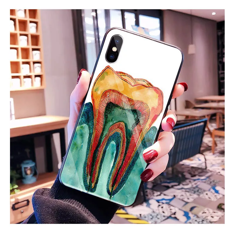 

Dentist Tooth Pattern Glass phone case For iphone 17 Pro Max Air 16 15 14 13 Pro Max 15 16 Pro 15Plus