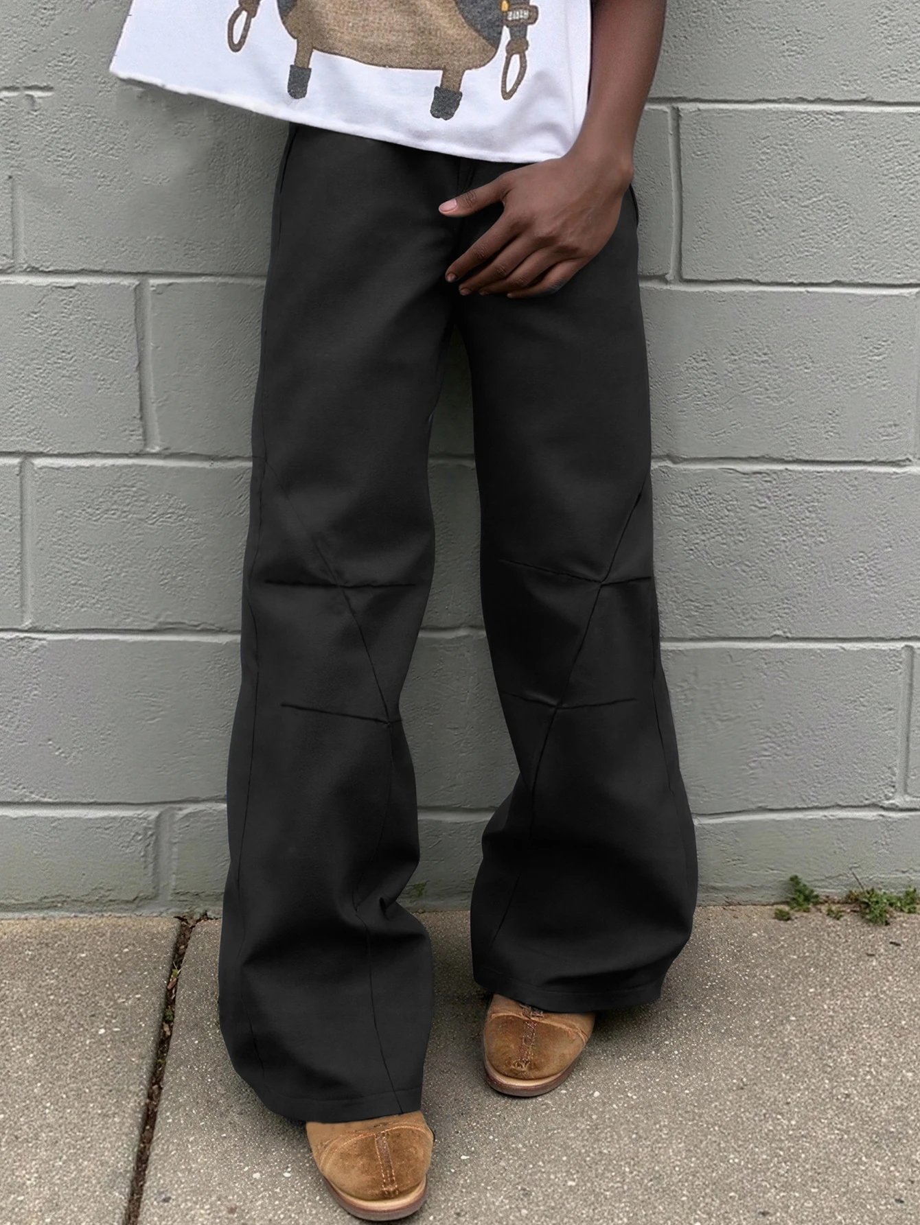 

Men's Wide Leg Pants, Solid Color With Pockets, Pleated, Loose Fit, Autumn，Fashionable and popular wide pants for business wear