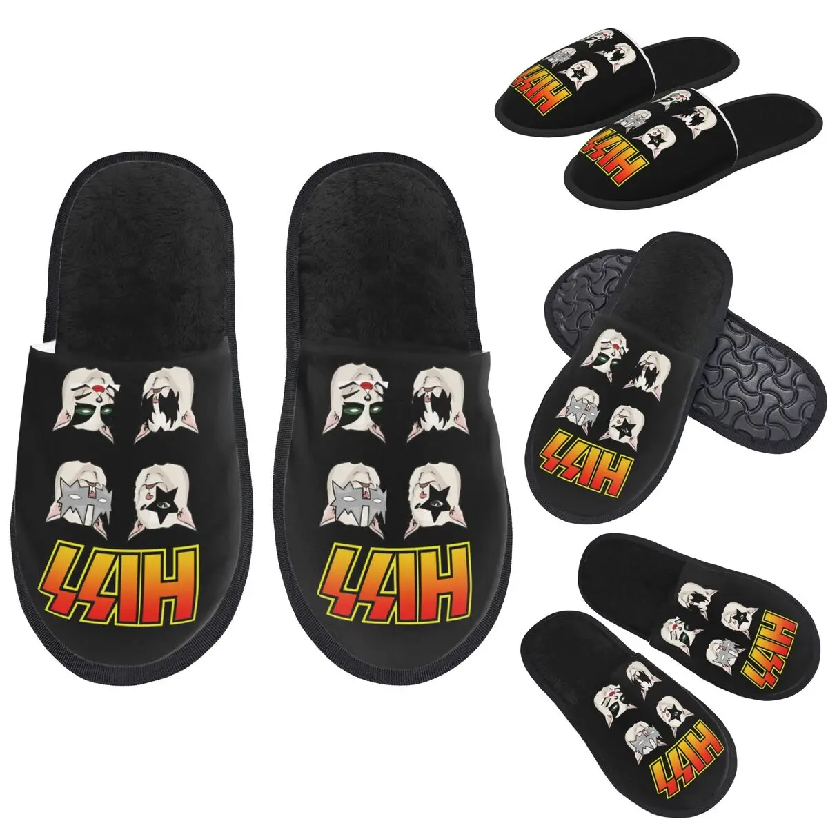 

Custom Rock Roll Band Kiss Cat Slippers Memory Foam Warm Soft Women House Slipper Bedroom Fluffy Shoes